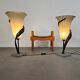 Large Jugendstil floor / table lamps, Roberto Galli, stone base with Italian glass shade