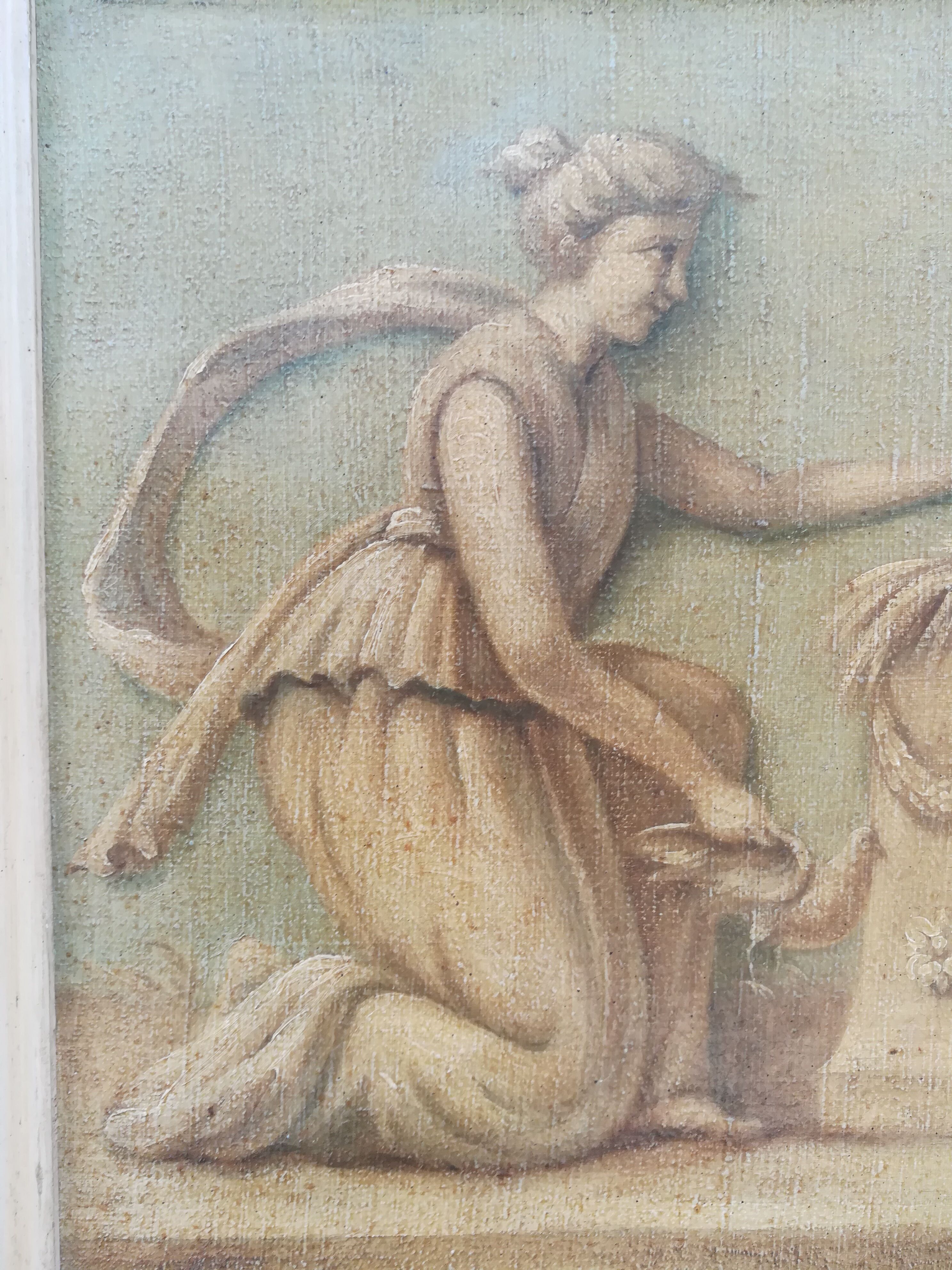 Miroir trumeau style Louis XVI en bois patiné