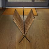 Vintage magazine rack in wrought iron and woven wicker 196