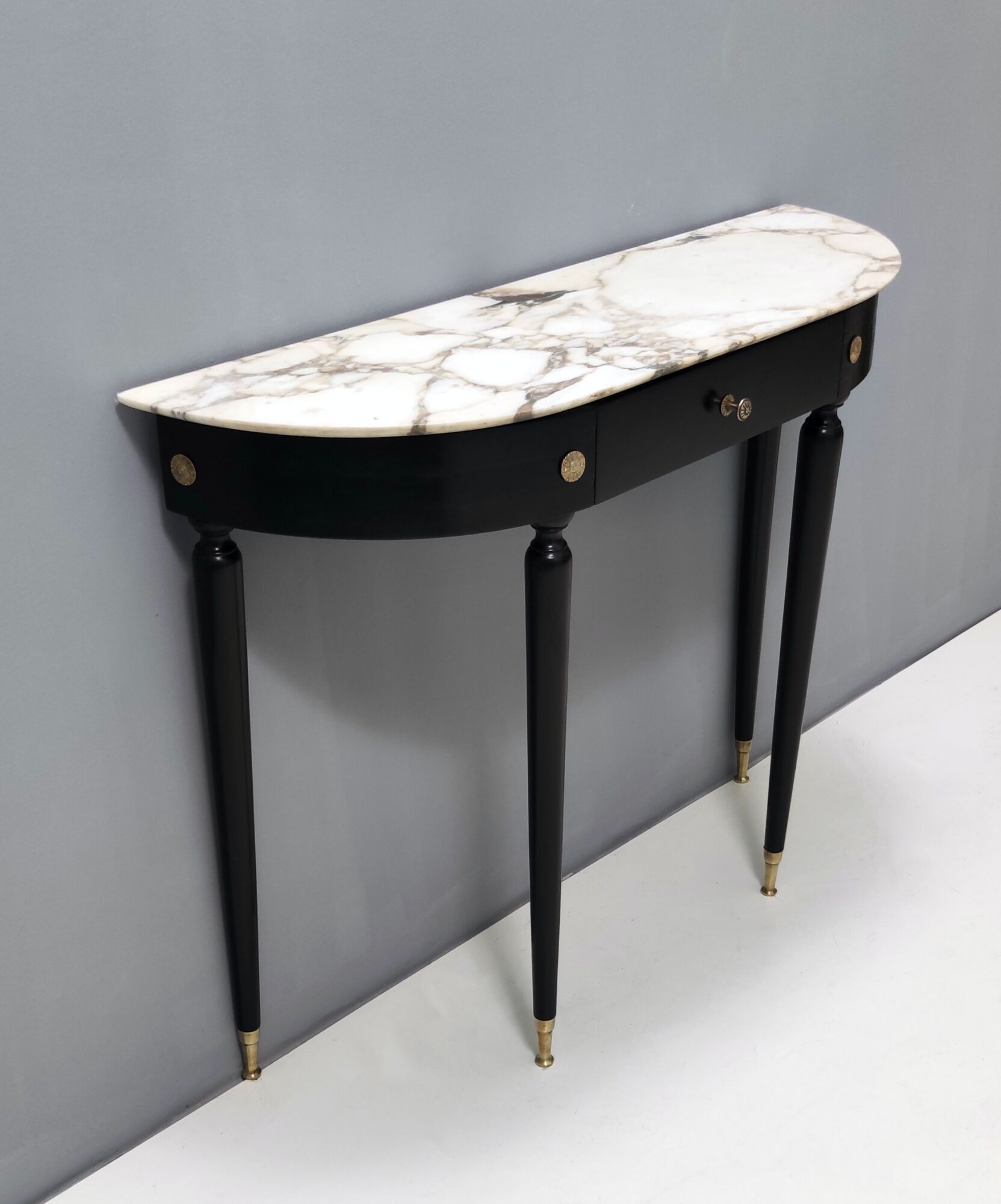 Midcentury Walnut and Carrara Marble Console Table Ascribable to Paolo Buffa