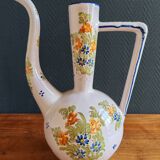 Vintage Glazed Earthenware Ewer/Pitcher – Hand-Painted Floral Decoration
