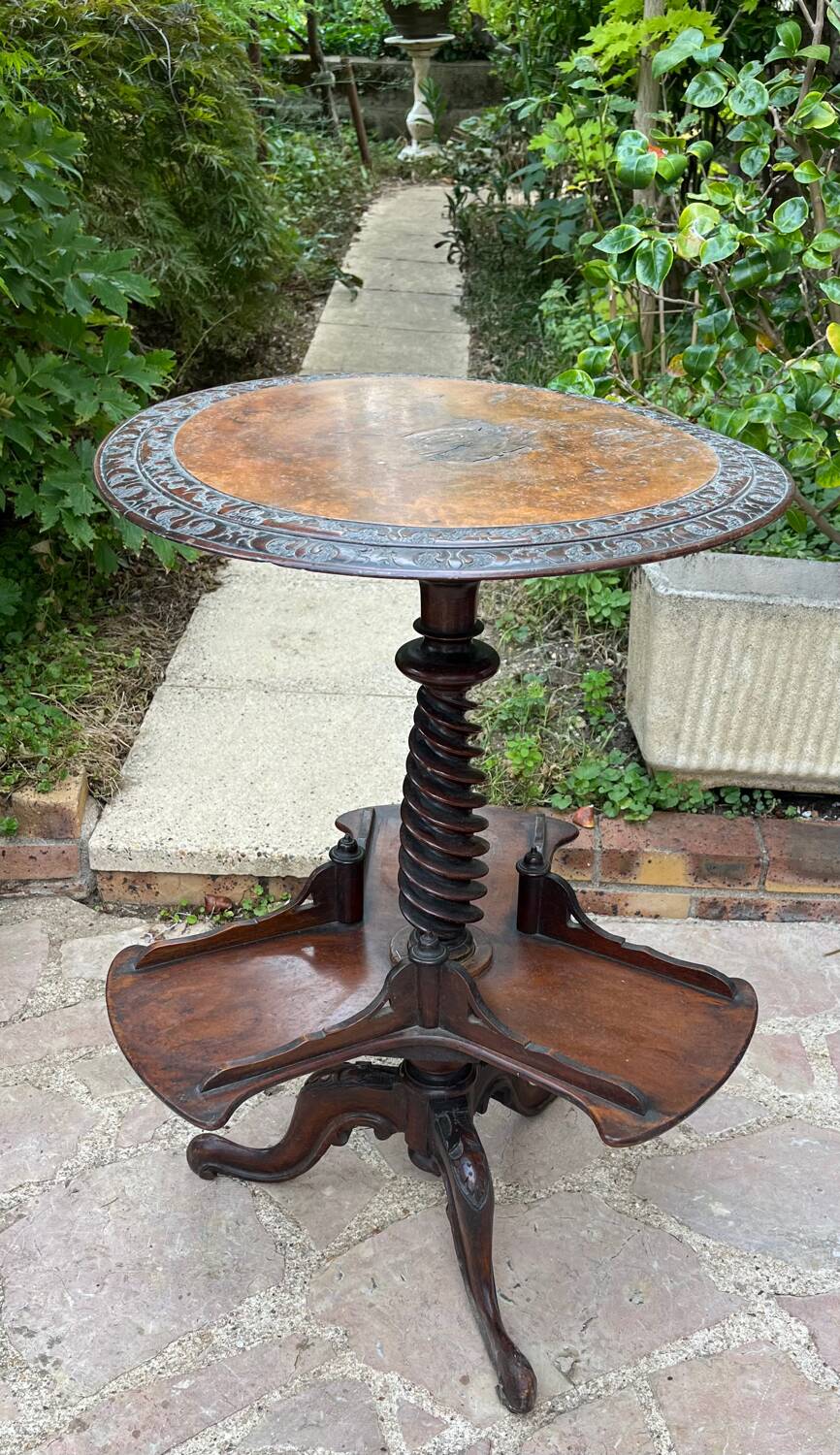 Old pedestal table with rotating trays