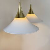 XL Pair of vintage pendants by Limburg, brass and opaline, Germany 1