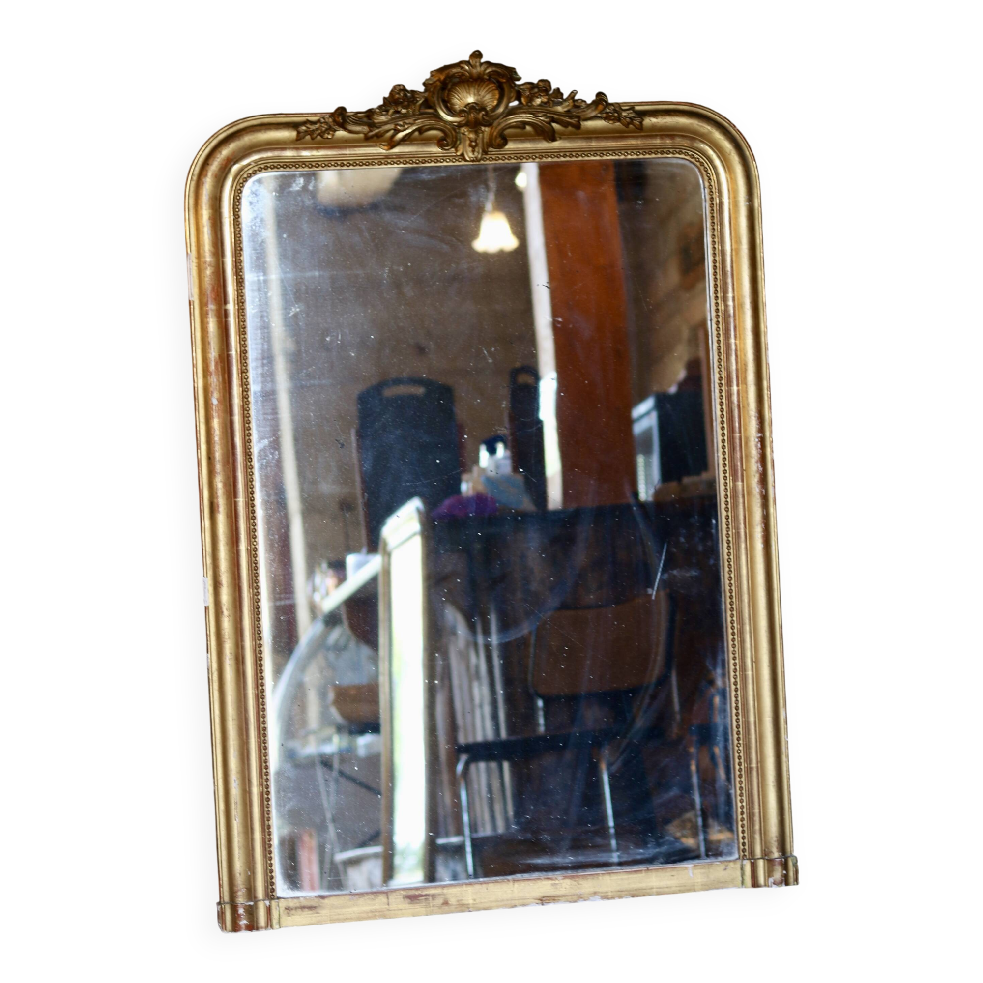 Large Louis XVI style mirror, wood and gilded stucco