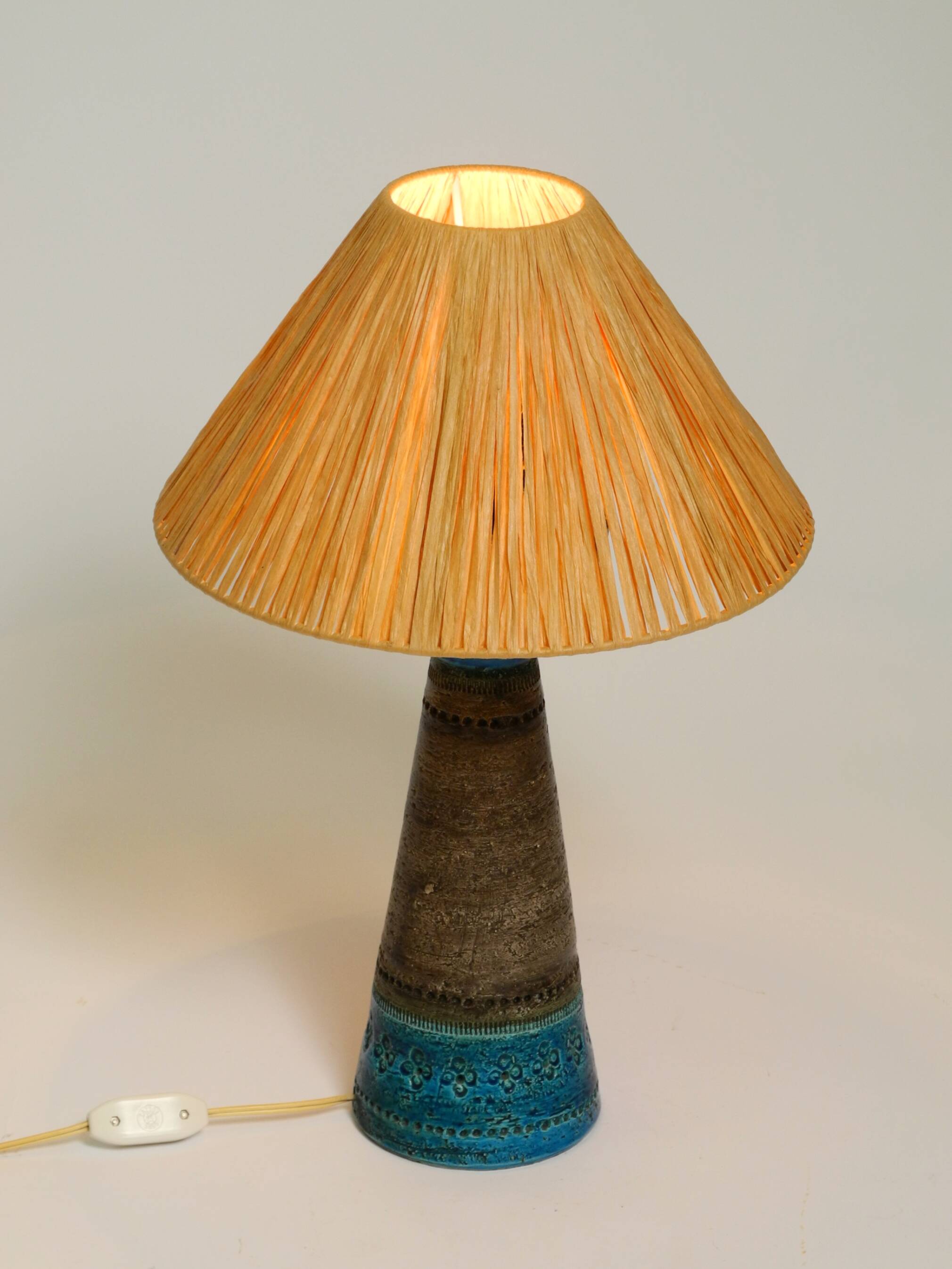 1960s Rimini Blue ceramic table lamp by Aldo Londi for Bitossi Italy
