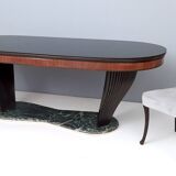 Dining Table by Vittorio Dassi with Oval Black Opaline Glass Top and Marble Base