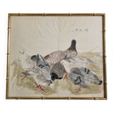 Ancient Japanese watercolour The Wood of Pigeons signed circa 1900 42x48 cm