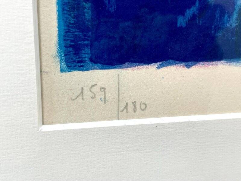 Tony Agostini, Bouquet with Blue Vase, Lithograph, Framed