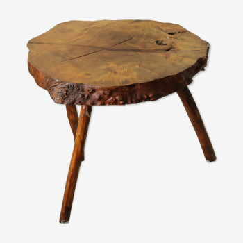 Table d'appoint brutaliste bois souche d'arbre vintage