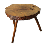 Vintage brutalist wood tree stump side table