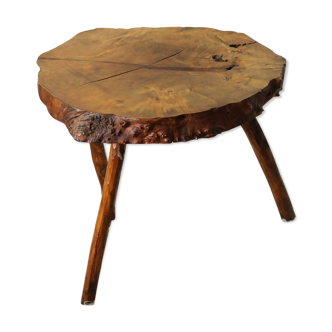 Table d'appoint brutaliste bois souche d'arbre vintage