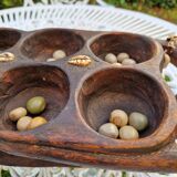 Large vintage Awale Oware game hand carved wood Nigeria 1980s