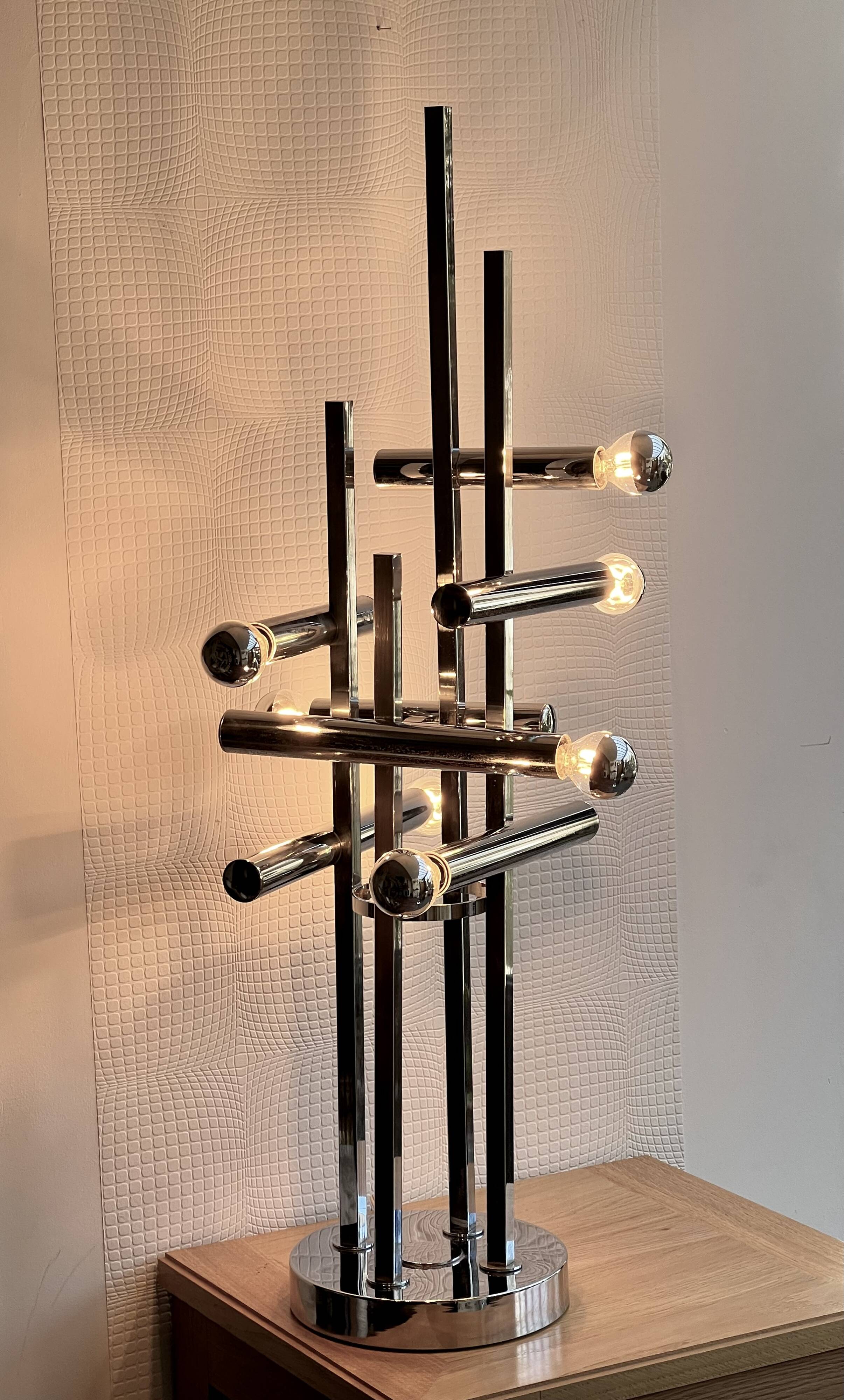 Large 70' Italian chrome table lamp by Stilux Milano