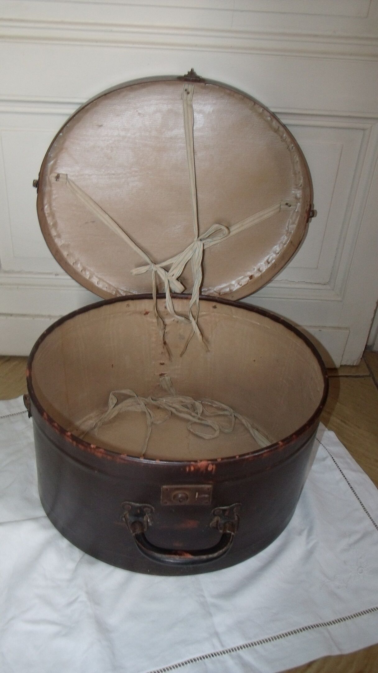 Studded old leather hat box