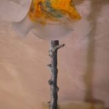 large American art deco steel patina lamp, 64x24 tulip signed max elec ok set to French standard