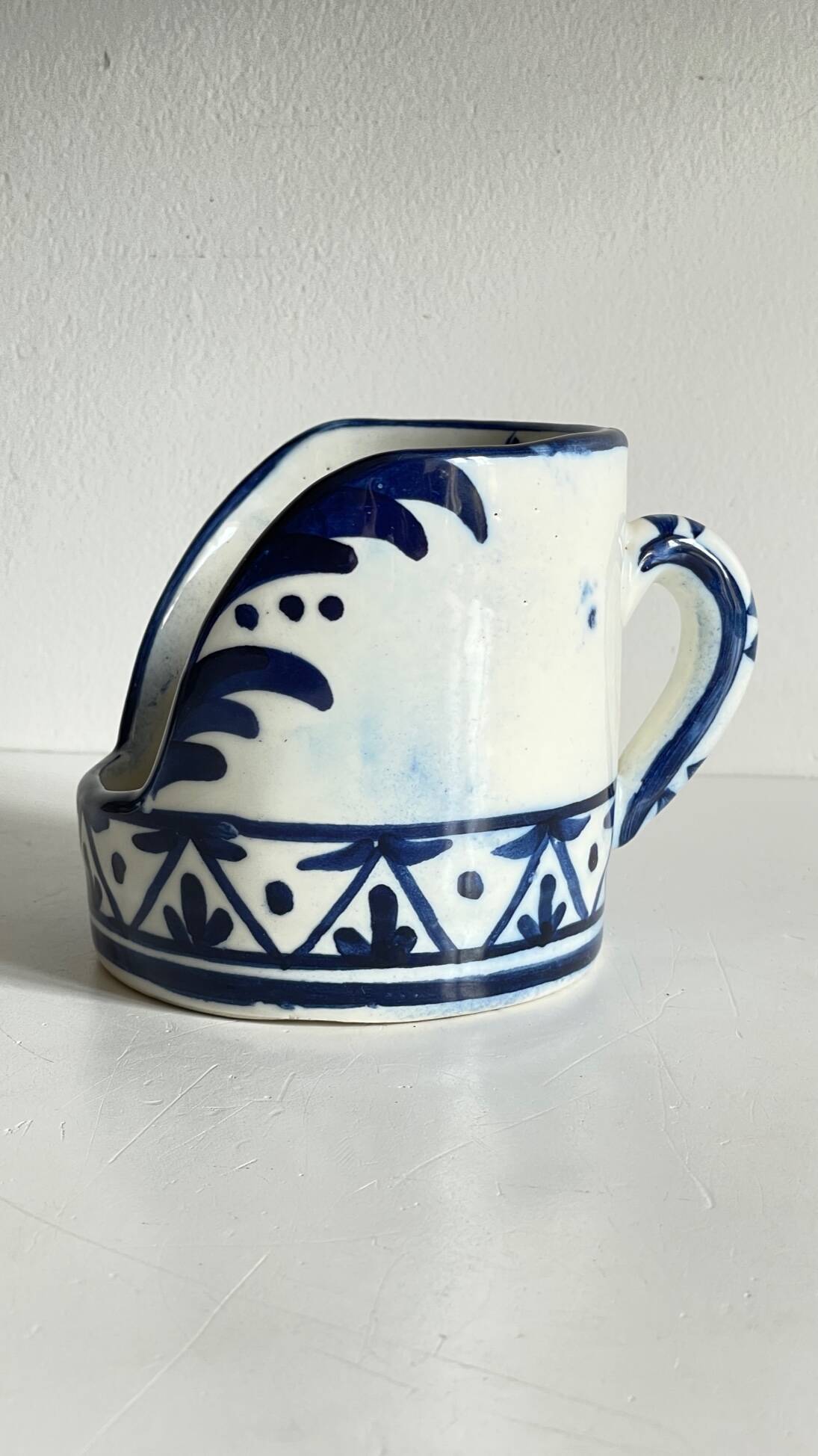 Blue ceramic hand candle holder vintage craft