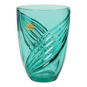 Vase en verre turquoise vintage Luminarc France