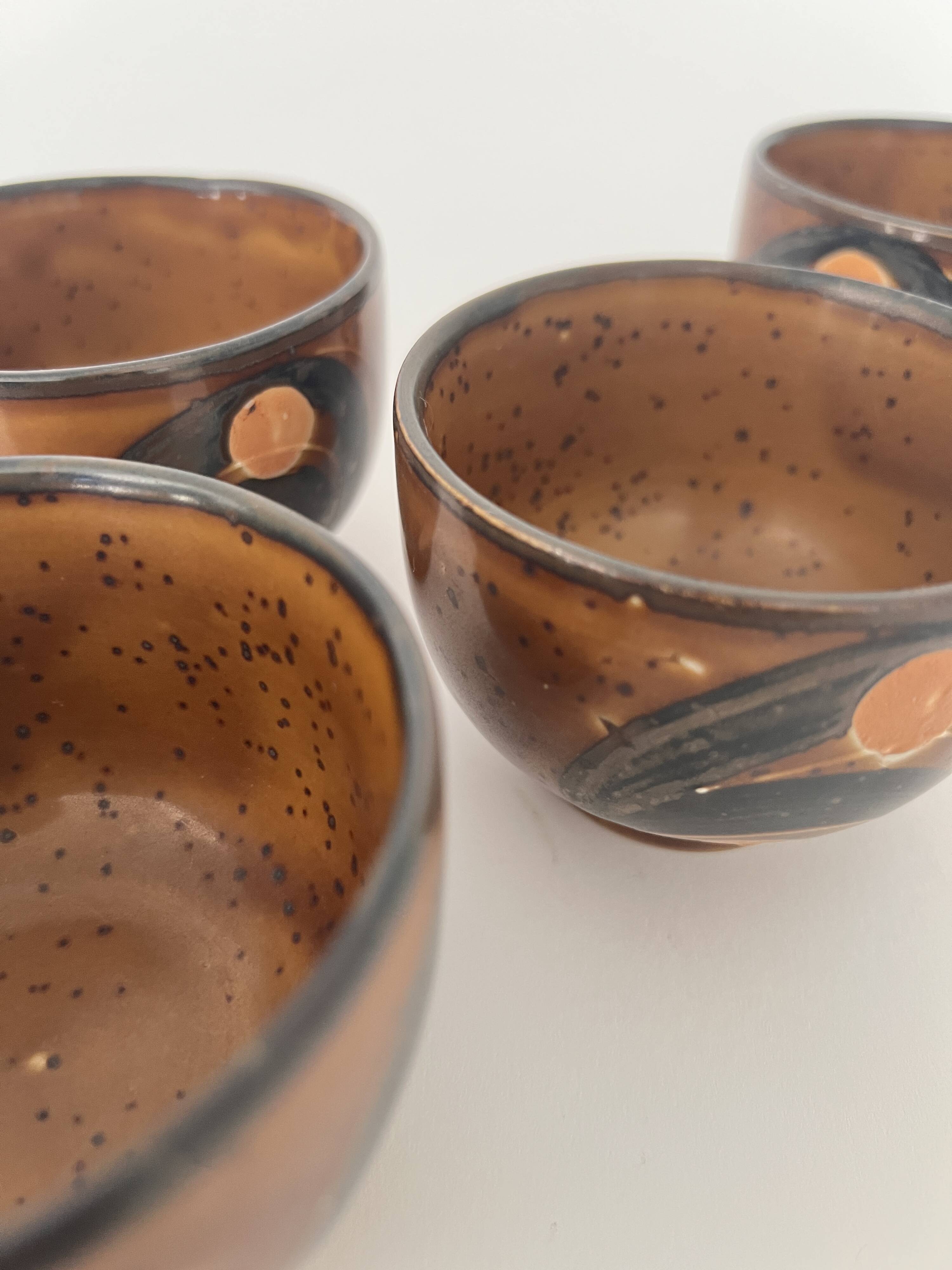 Set of 4 ceramic cups, Japanese pottery, circa 1960/70