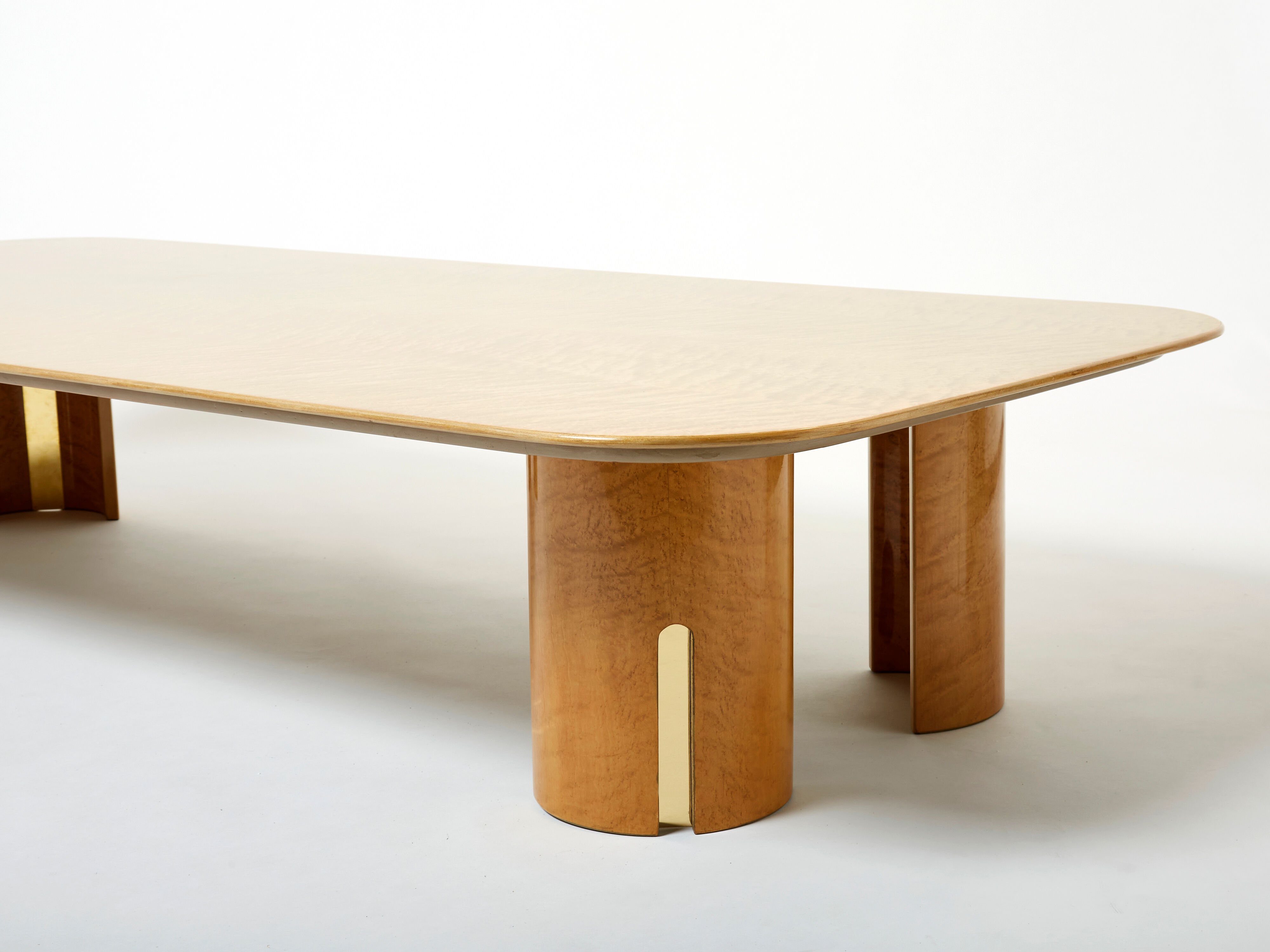 Very large coffee table maple brass Giovanni Offredi Saporiti 1980