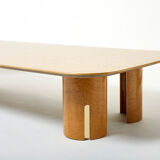 Very large coffee table maple brass Giovanni Offredi Saporiti 1980