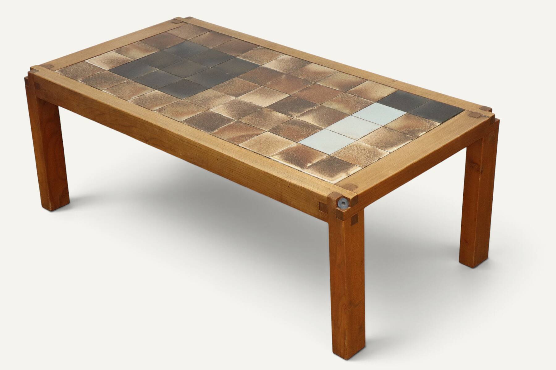 Coffee table by Pierre Chapo in solid elm and ceramic – circa 1960
