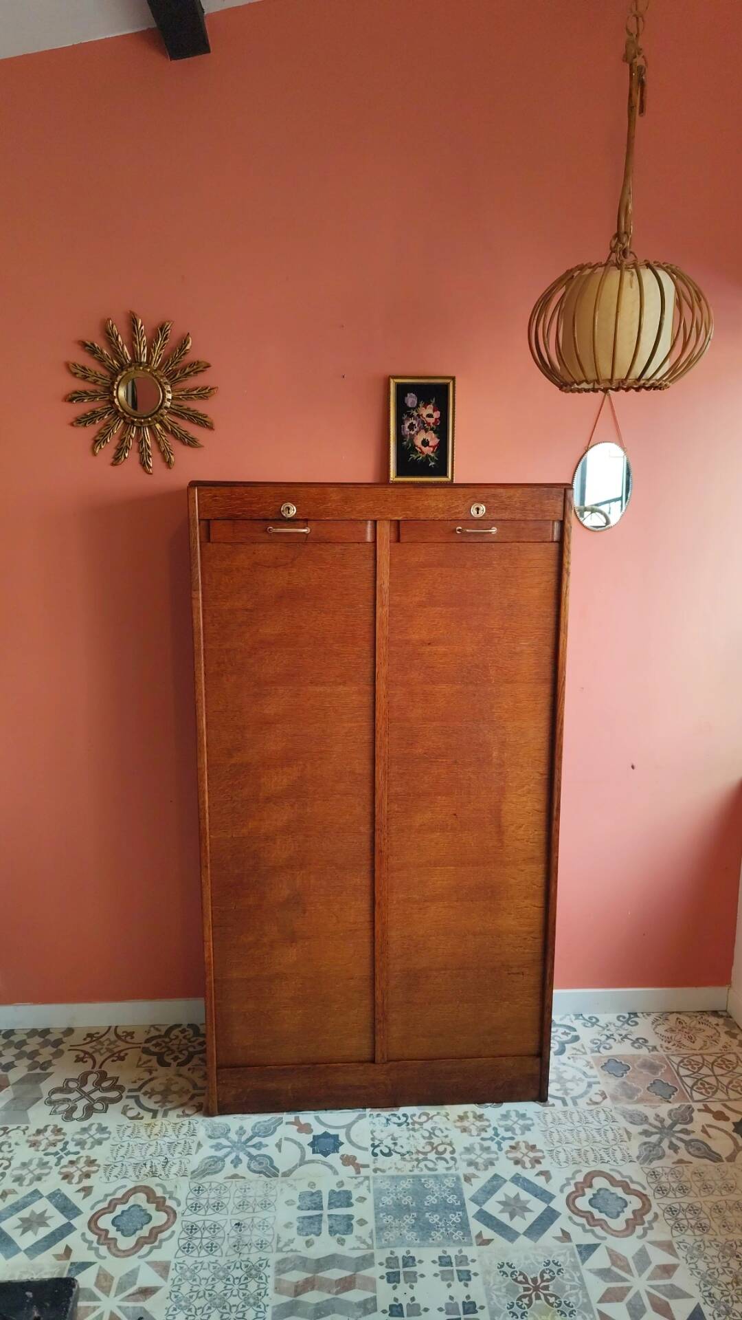 Filing cabinet with curtains