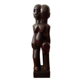 Double Statue twin Venavi tribe Ewe voodoo, Rare sculpture in solid wood Togo Benin, 60s-70s