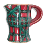 Vintage pitcher red and green art pottery