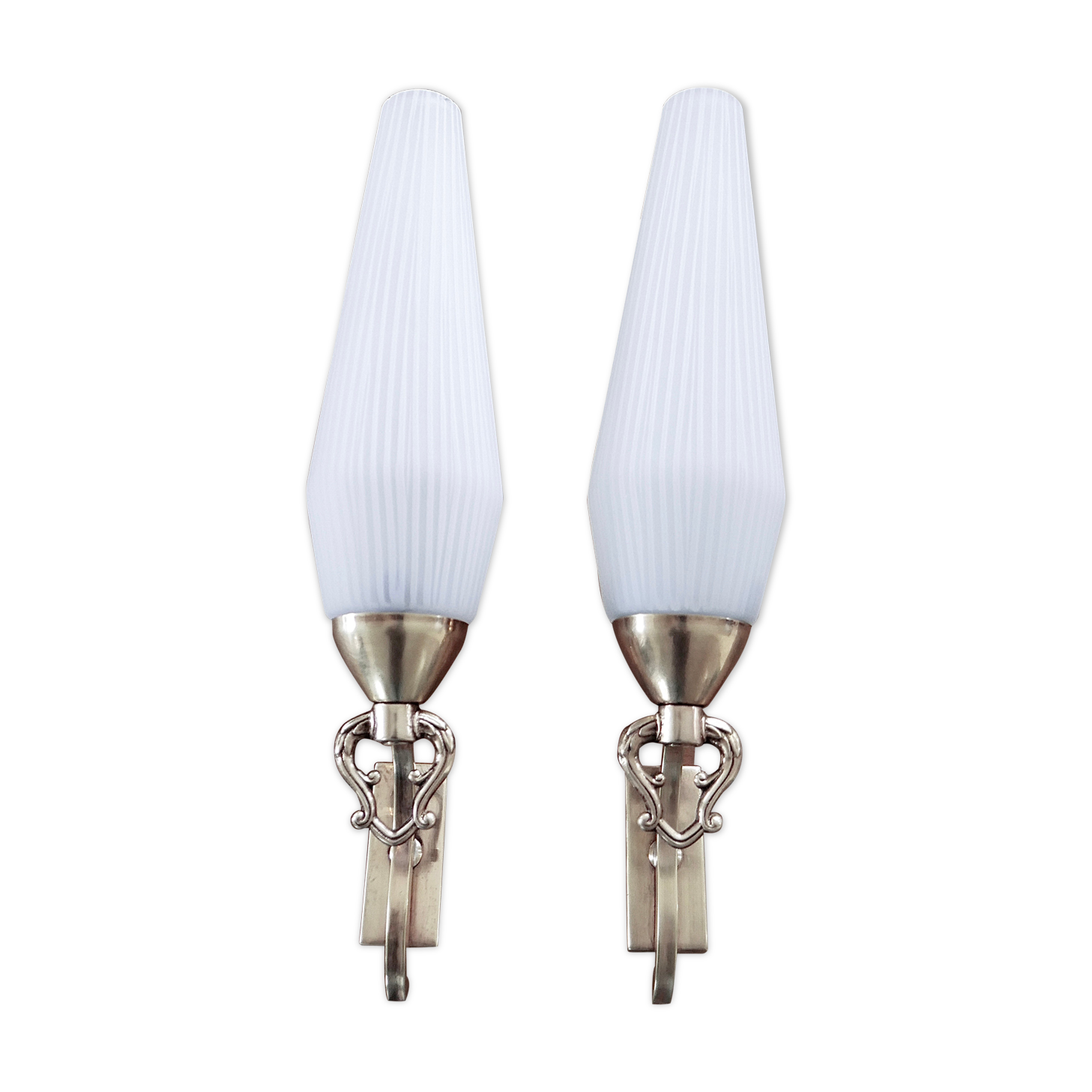 Pair opaque glass sconces