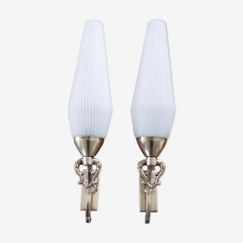 Pair opaque glass sconces