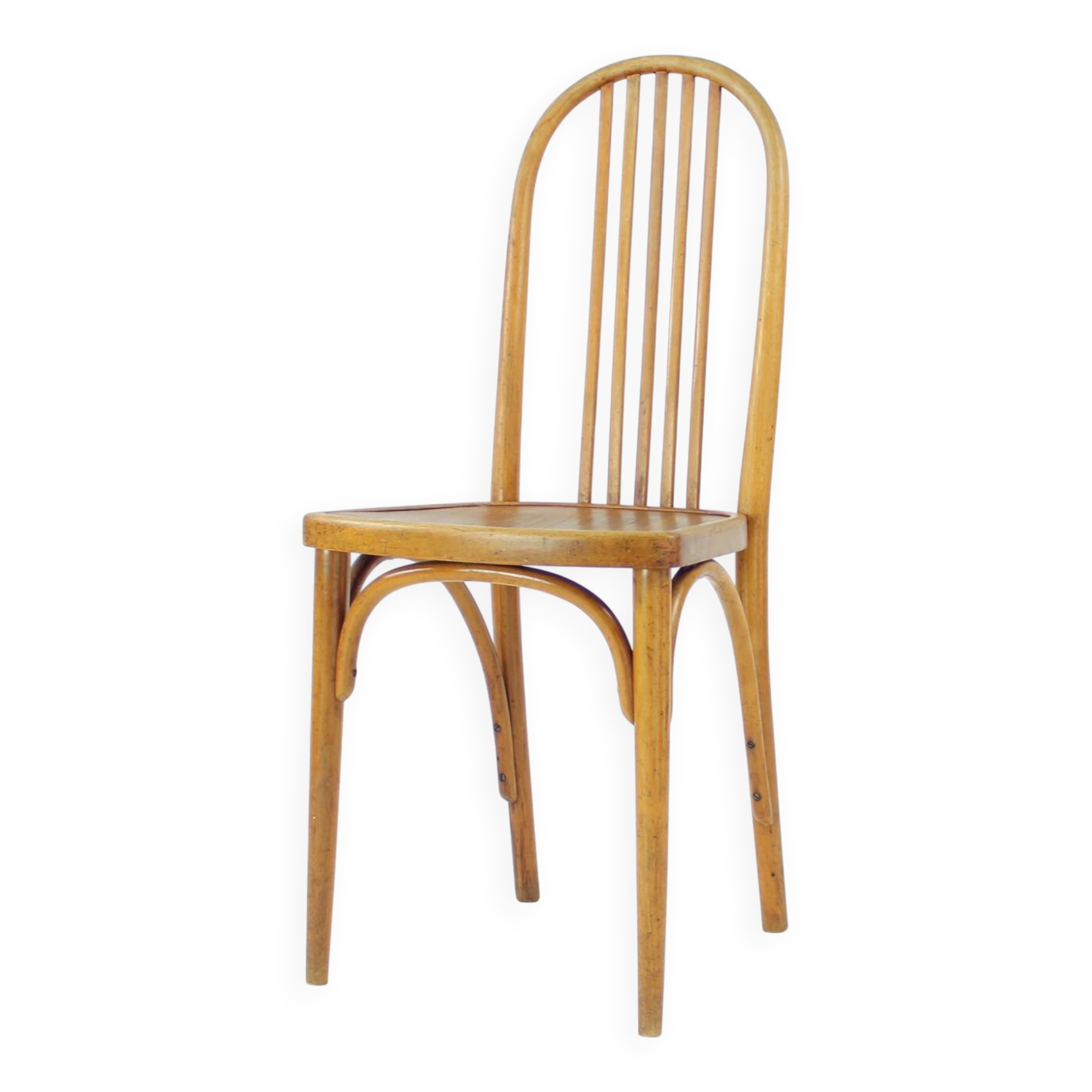 Vintage Thonet Bentwood Oak Chair With Original Label, Czechoslovakia, 1920