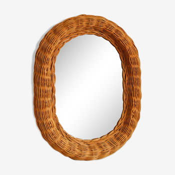 Braided wicker oval mirror