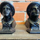 Pair of Fireplace Chenets Man with Hat Black Cast Iron Vintage #D703