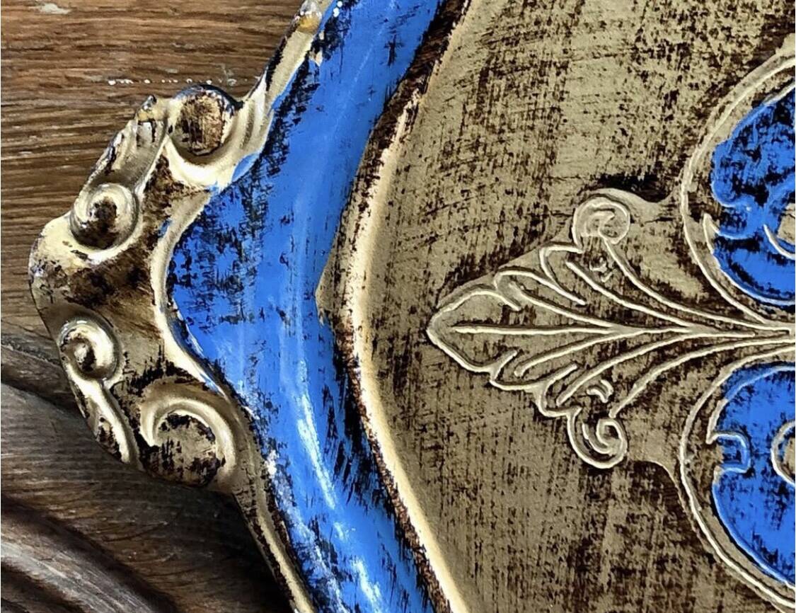 Ancien plateau Florentin bleu et or