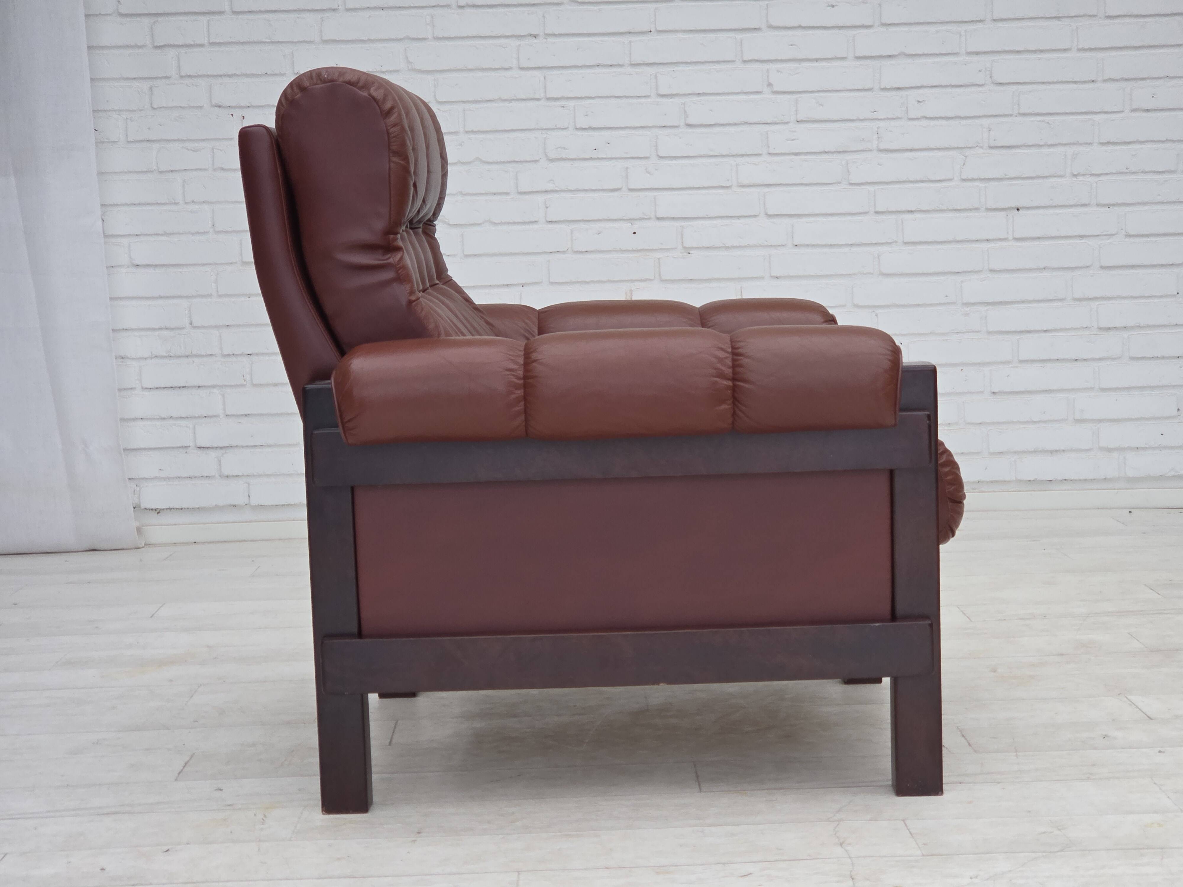 1970s, Scandinavian armchair, furniture leather, dark beech wood.