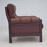 1970s, Scandinavian armchair, furniture leather, dark beech wood.