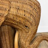 Elephant woven wicker side table 70s