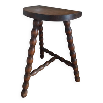 Tabouret tripode pieds tournés