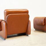 Ensemble de fauteuils en cuir cognac italien