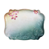 Art Nouveau plate in earthenware decorated with green and pink flowers 1900