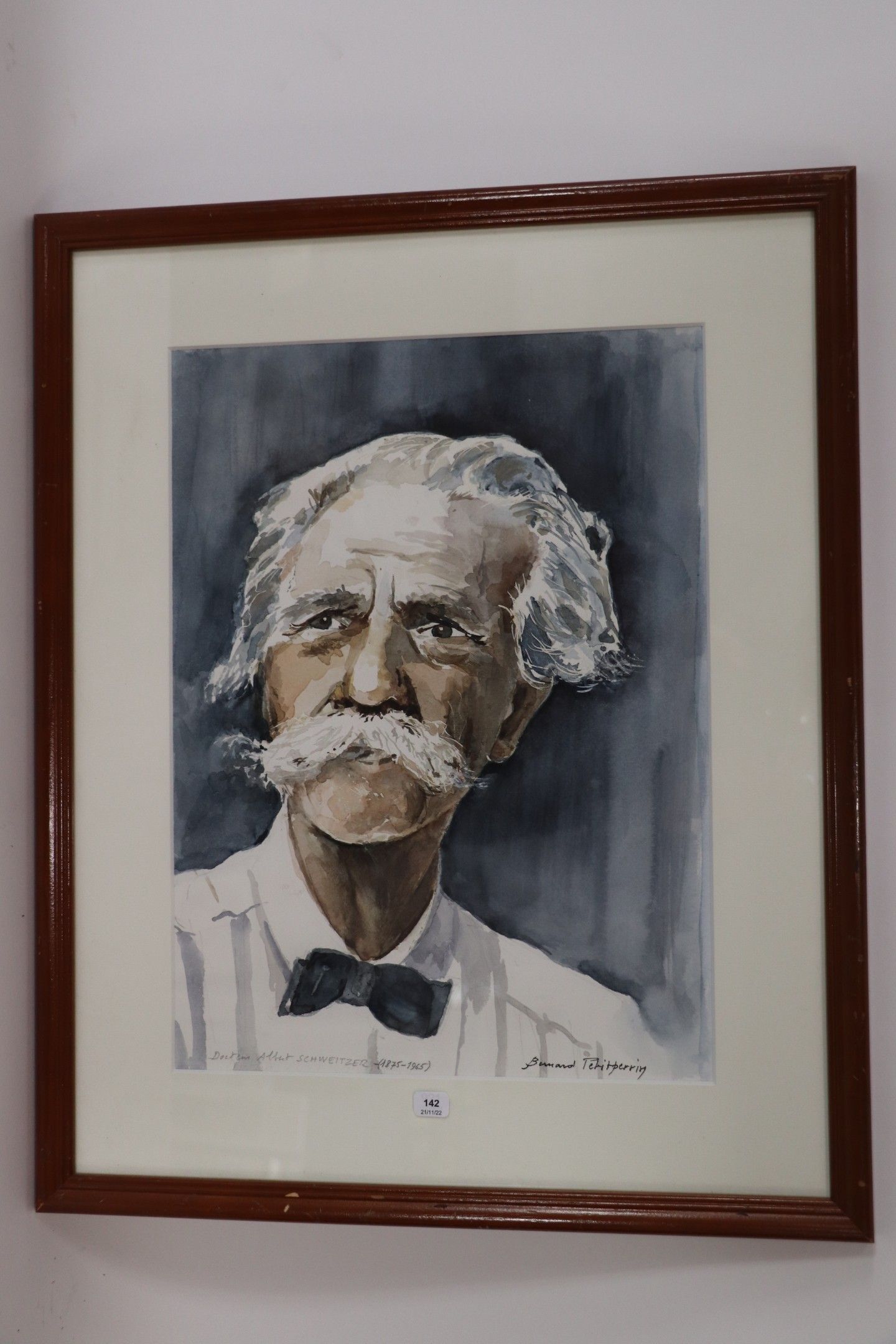 Portrait of Dr. Albert Schweitzer (1875-1965)-watercolor signed
