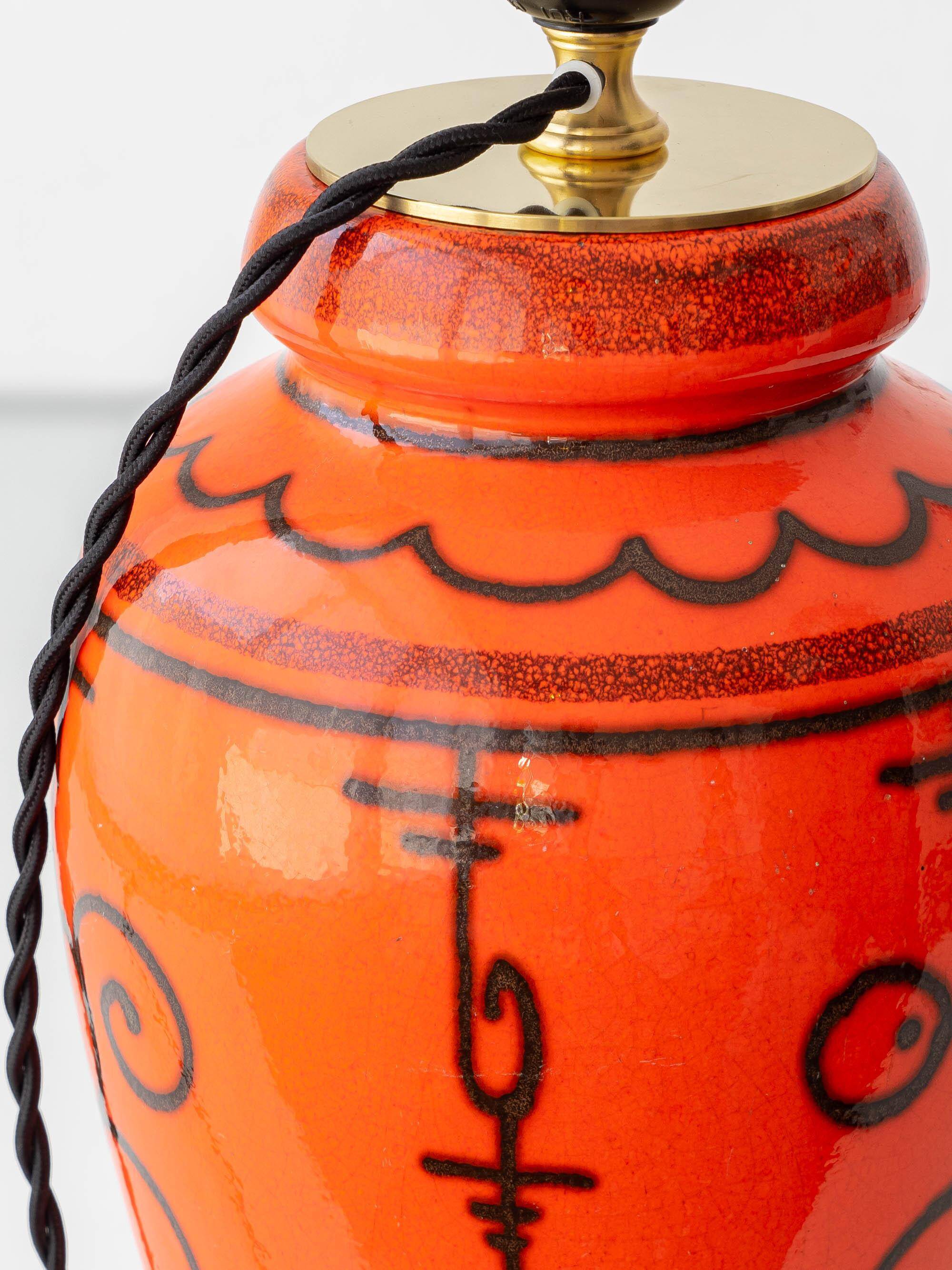 Ceramic table lamp Dutch Orange Gouda “Tokio”, 1970s, black linen shade