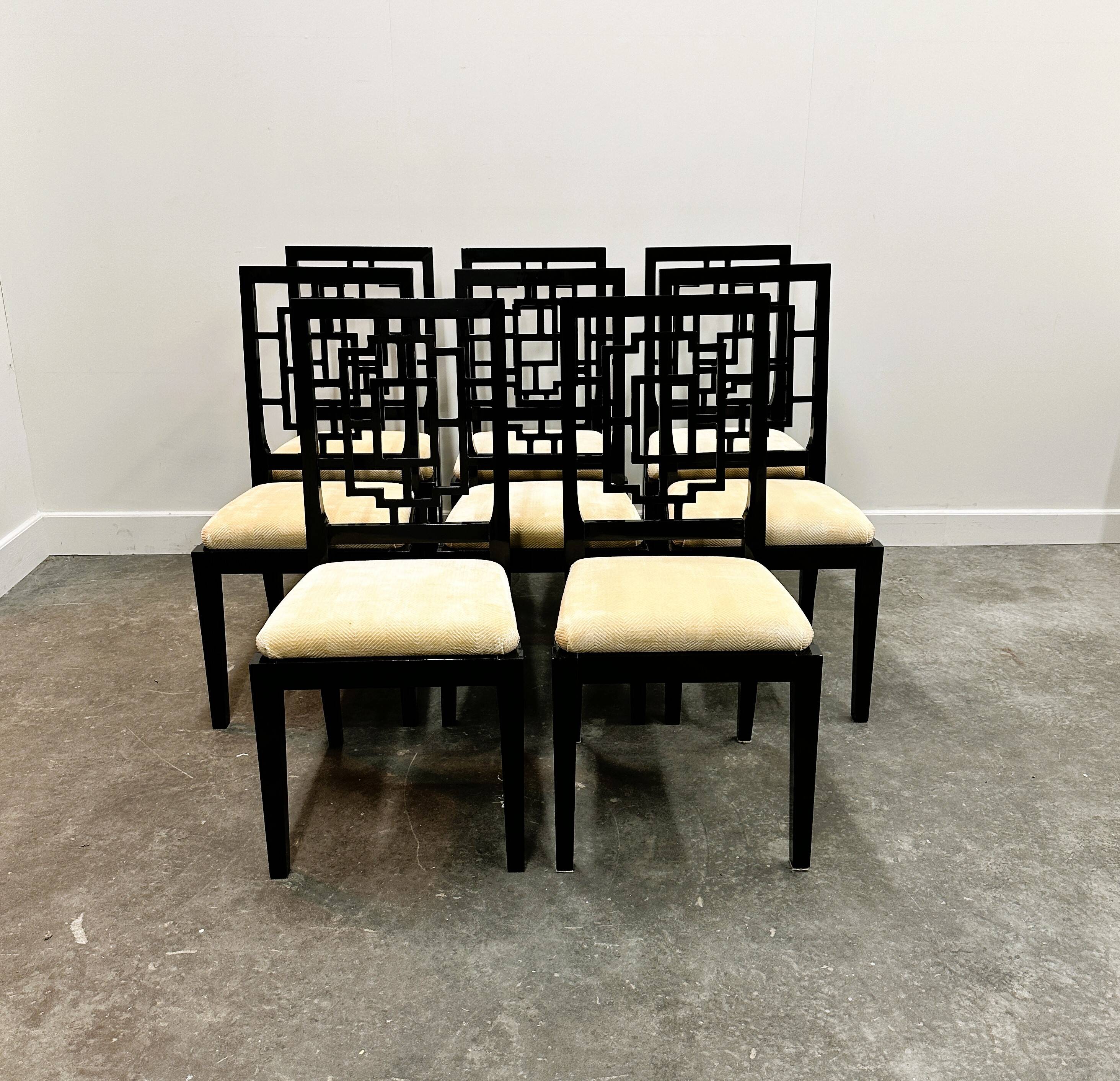 Set of 8 Jean Claude Mahey black lacquered dining chairs for Roche Bobois,
