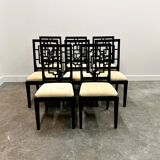 Set of 8 Jean Claude Mahey black lacquered dining chairs for Roche Bobois,