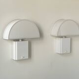 Pair of vintage Olympe Guzzini wall lights, metal and Perspex, Italy 1970