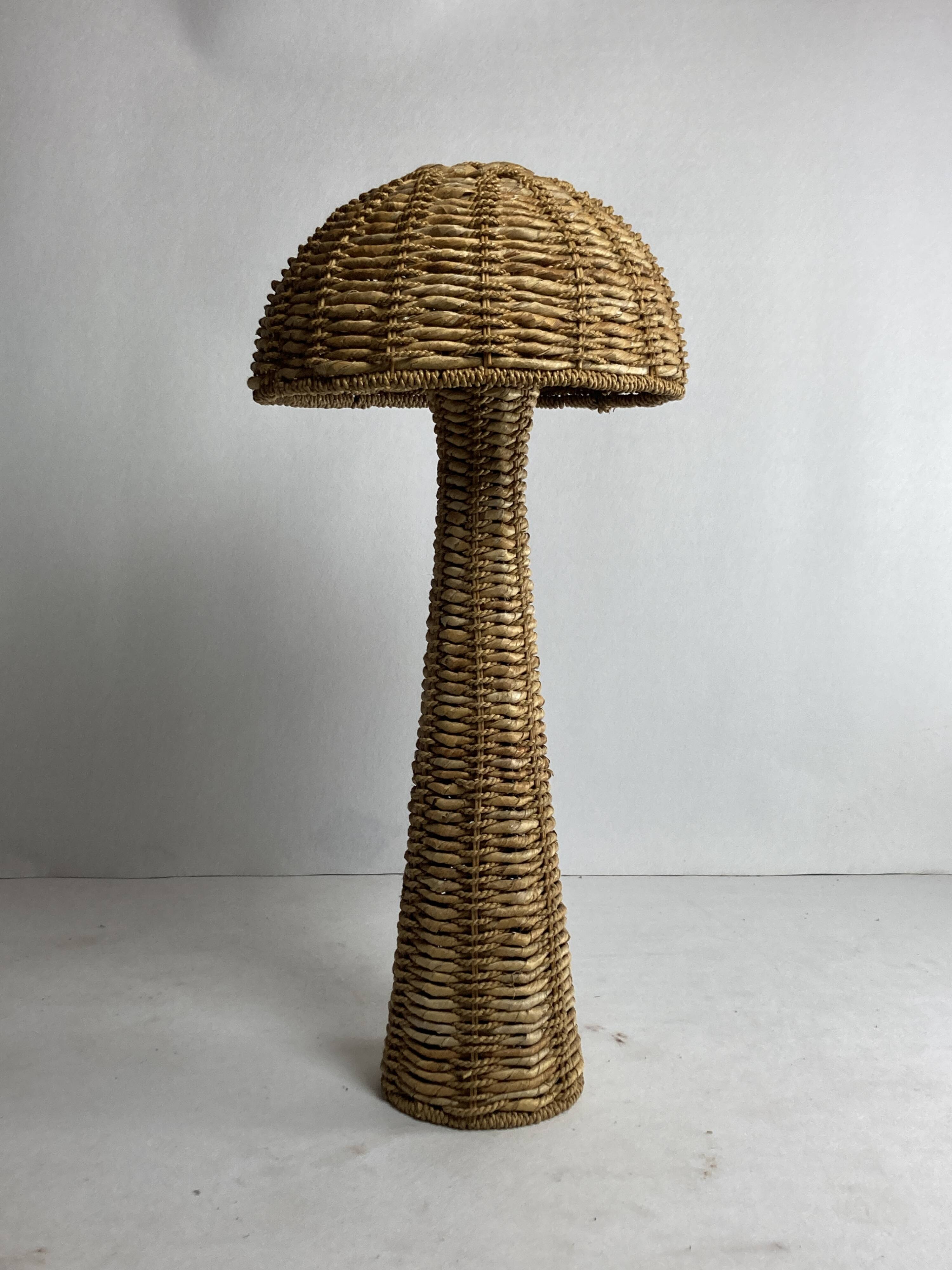 Rattan woven banana leaf mushroom floor lamp, 1960s
