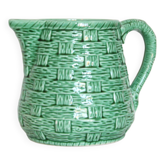Ceramic pitcher Digoin Sarreguemines green basket braided round model