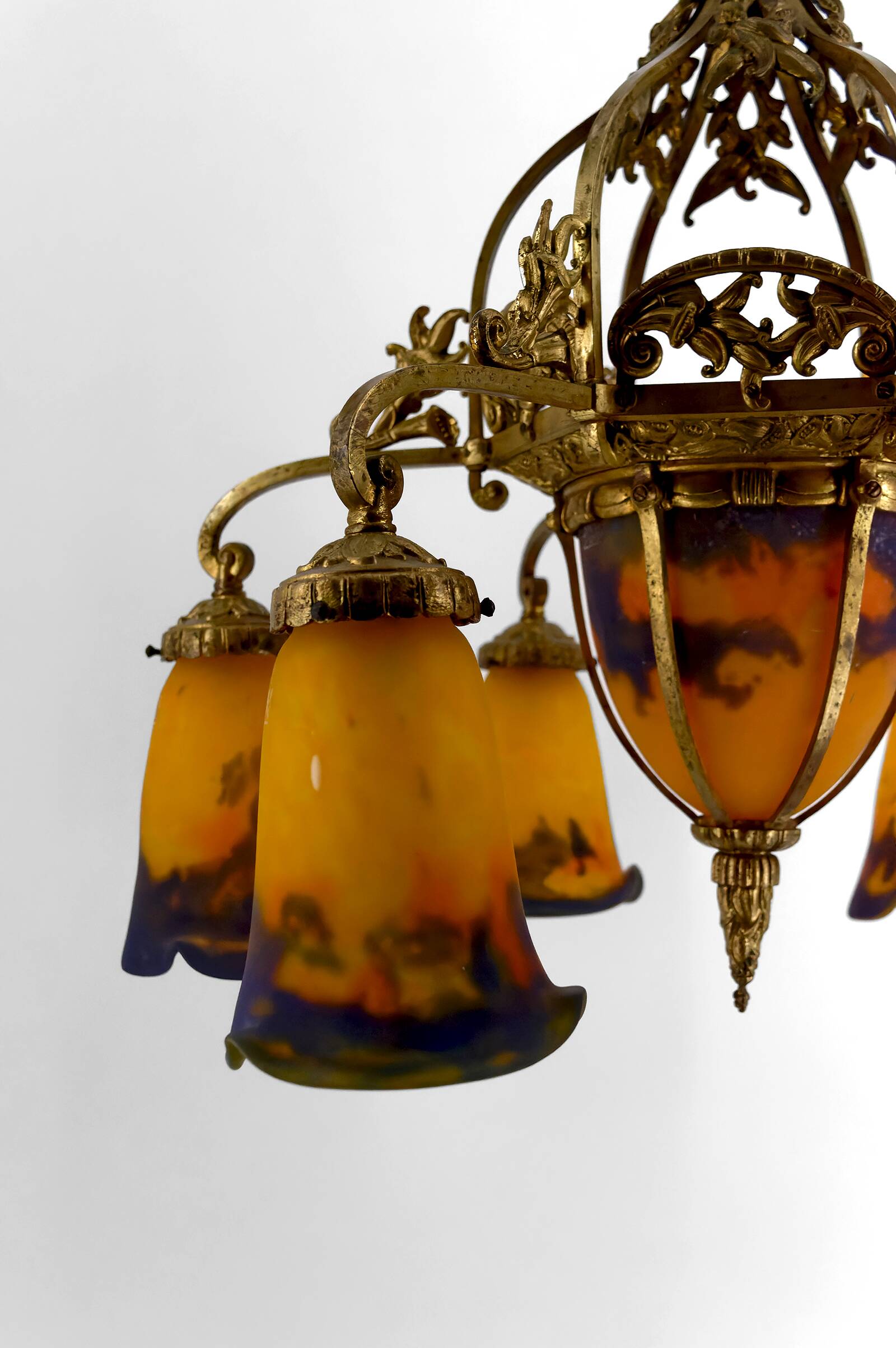 Gilded bronze and blown glass paste chandelier, Muller Frères, Art Deco