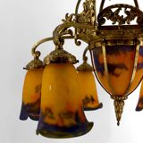Gilded bronze and blown glass paste chandelier, Muller Frères, Art Deco