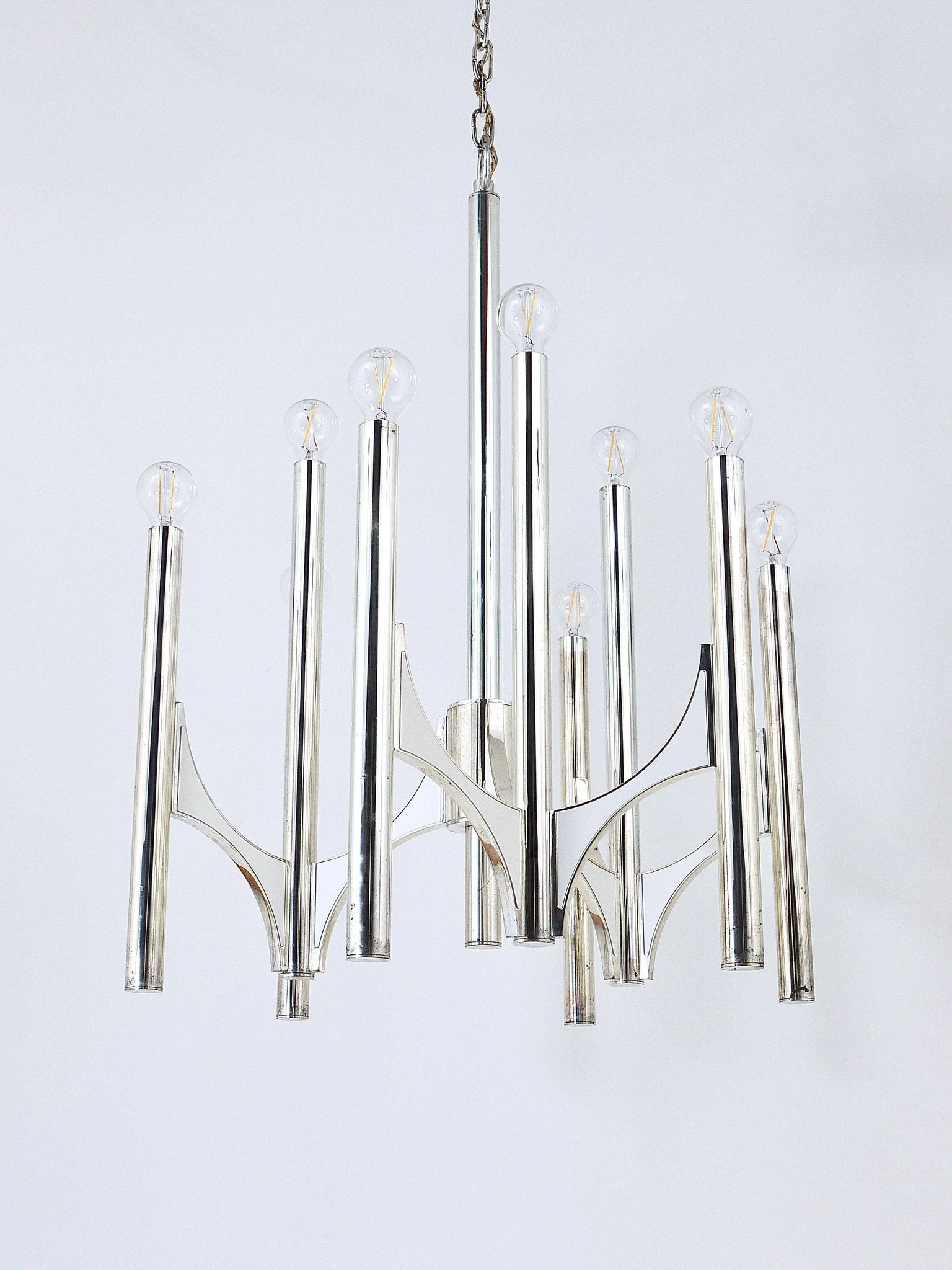 Lustre Milieu du Siècle Gaetano Sciolari Sirius Argenté, Lightolier, Italie